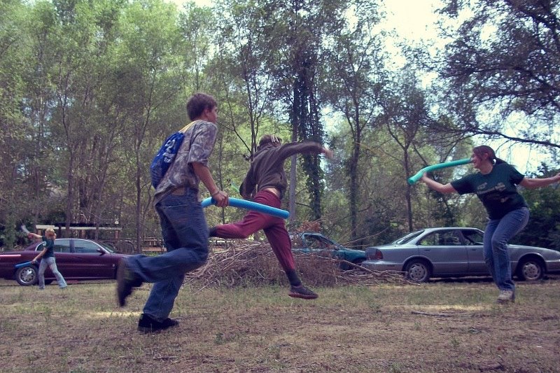 The kids fighting at our Hunger Games event.